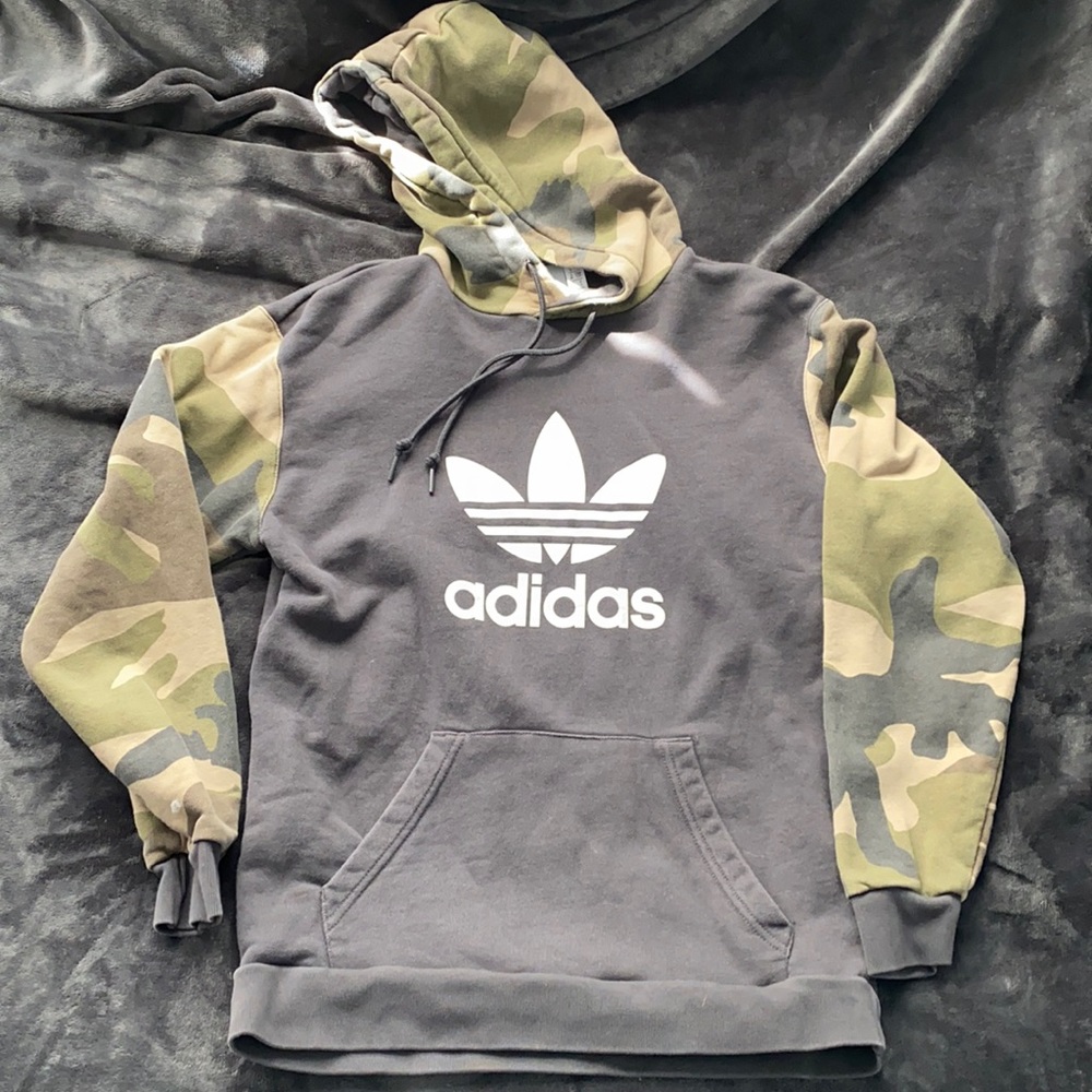 Men’s Adidas, dark gray and Camo sweatshirt- Small